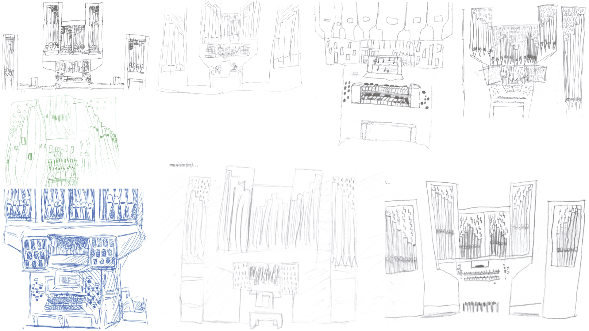 Dessins d'élèves représentant l'orgue de l'église